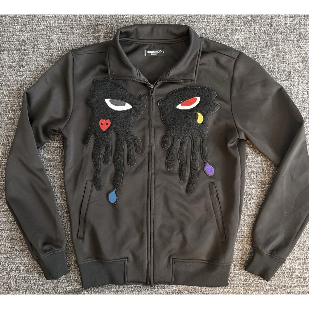 Roku studio Tear Drip Embroidered Zip Up Gothic Streetwear Jacket Size Small